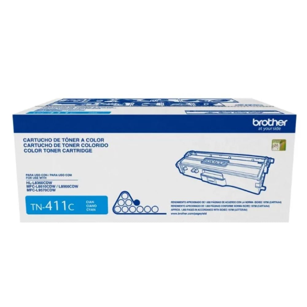 Tóner Brother TN-411C, compatible con HL-L8260CDW, rendimiento 1800 páginas, cyan
